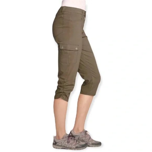 Eddie Bauer Pants - EDDIE BAUER Women's Ruched Green Horizon Capris Size 2 Hiking Outdoor Active